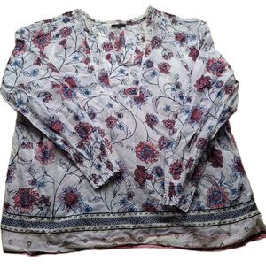 Talbots XP Floral Vines Boho Blouse VNeck Lightweight Sheer 100% Cotton Summer